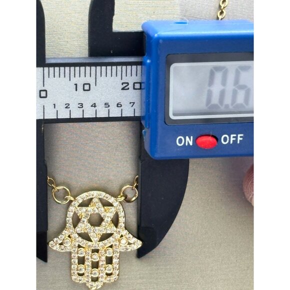 Gold Plated Star Of David Hamsa Necklace With Rhinestone Detailing Chain Length - Picture 3 of 4